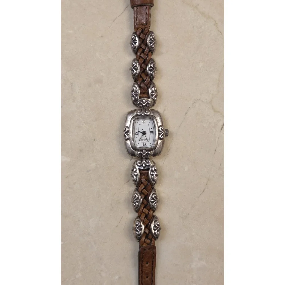 Brighton MAZATLAN‎ Watch Silver Tone Brown Leather Watch New Battery